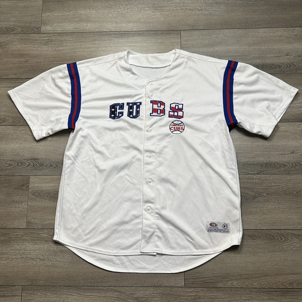 Vintage True Fan MLB Chicago Cubs Jersey 2XL Button Down USA Patriotic Baseball