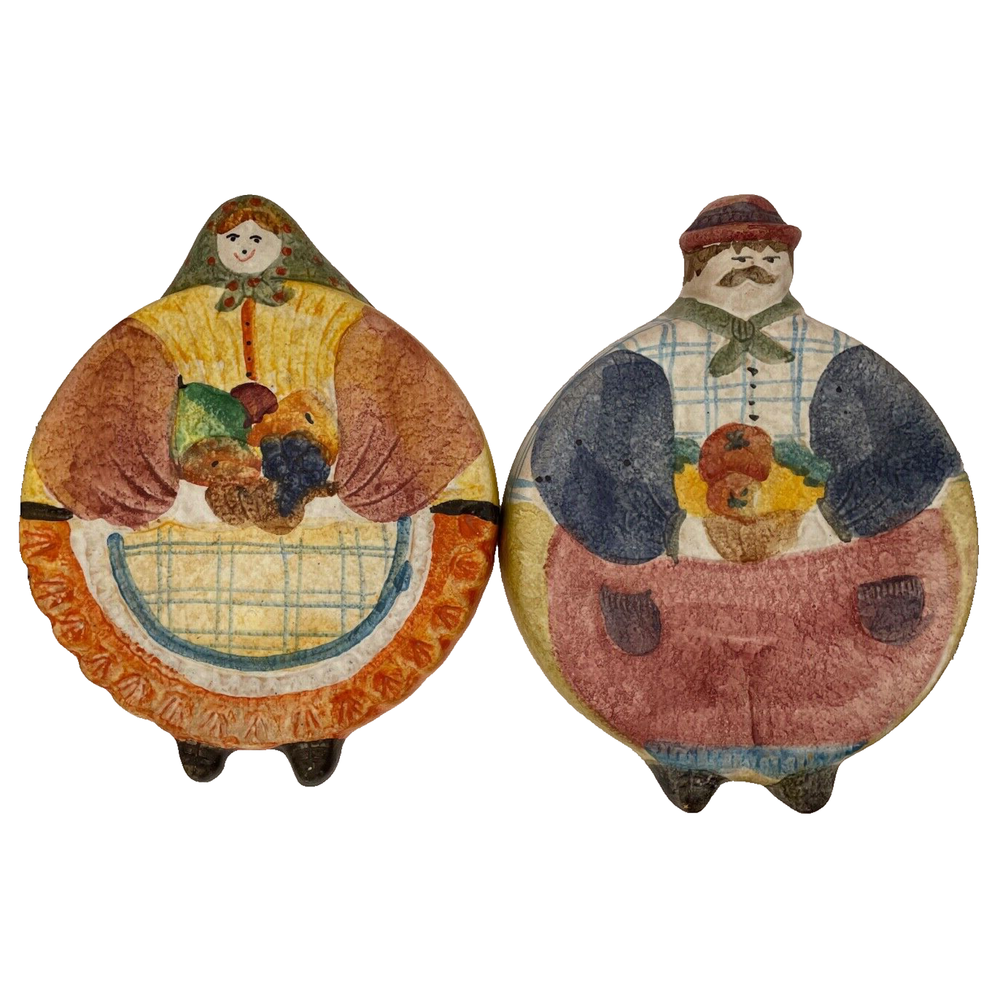 Italian Hand-Painted Ceramic Wall Trivet for Kitchen Decor Cellar Man and Woman
