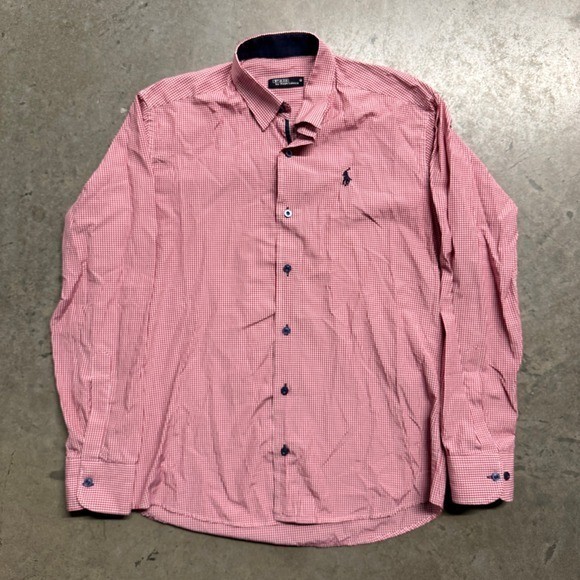 Polo Ralph Lauren Mens Gingham Button Down Shirt Red White Navy Pony Logo Size M
