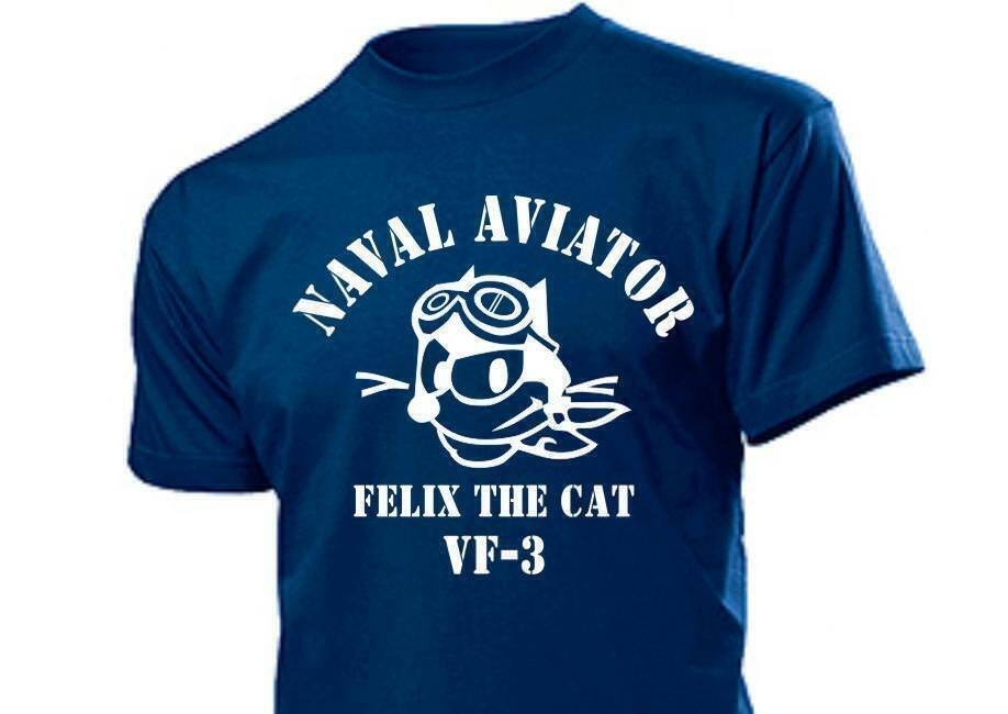 US Army T-Shirt USAF Naval Aviator Felix The Cat Wildcat Tomcatters VF-3 S-XXL