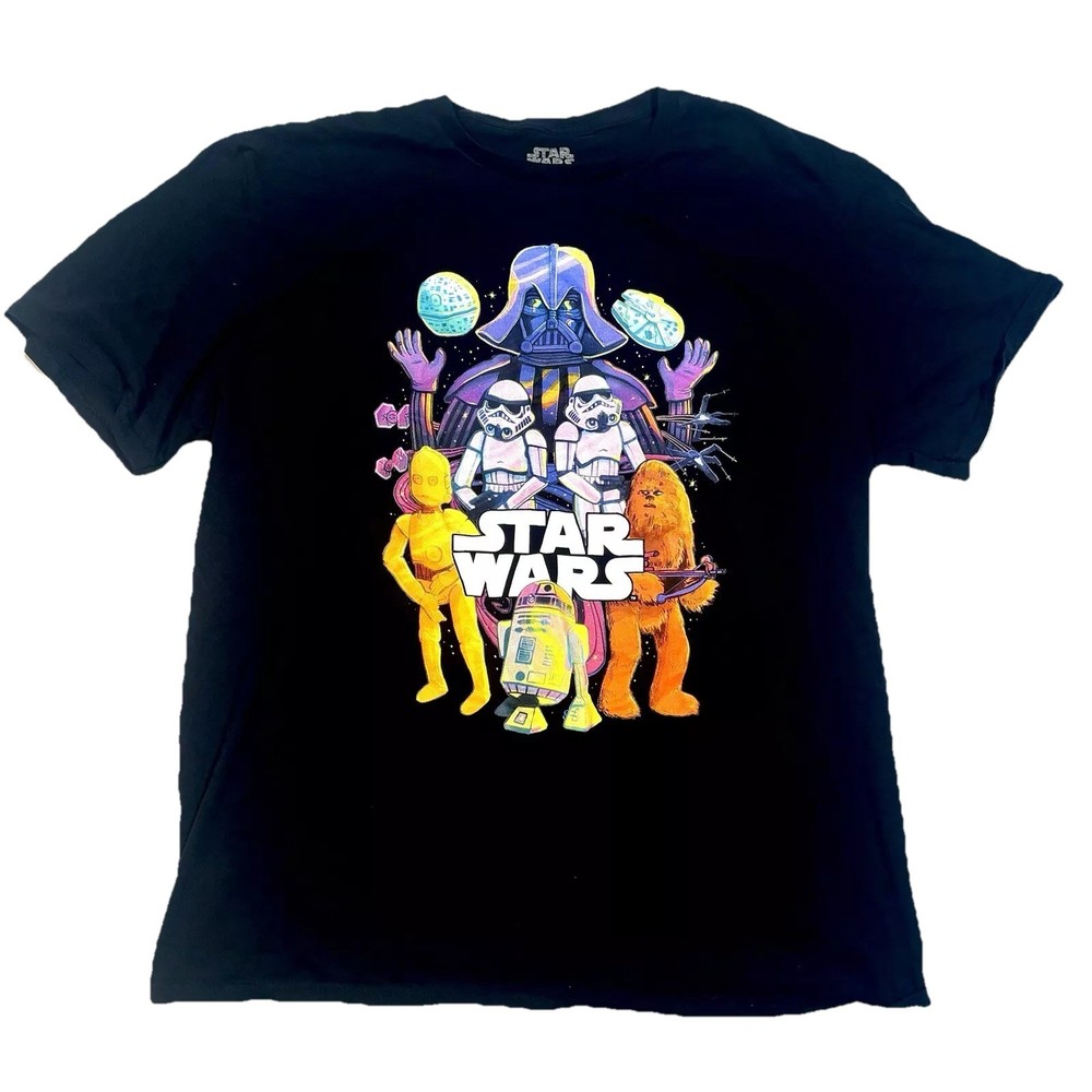 Star Wars V Fifth Sun T-Shirt Adult Xl Black Colorful Vader Wookiee R2D2 C-3PO
