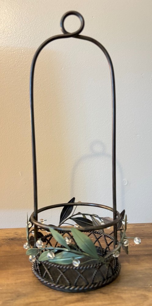 PartyLite Garden Lites Hanging Candle Holder Basket P8102 Retired Leaf Crystal