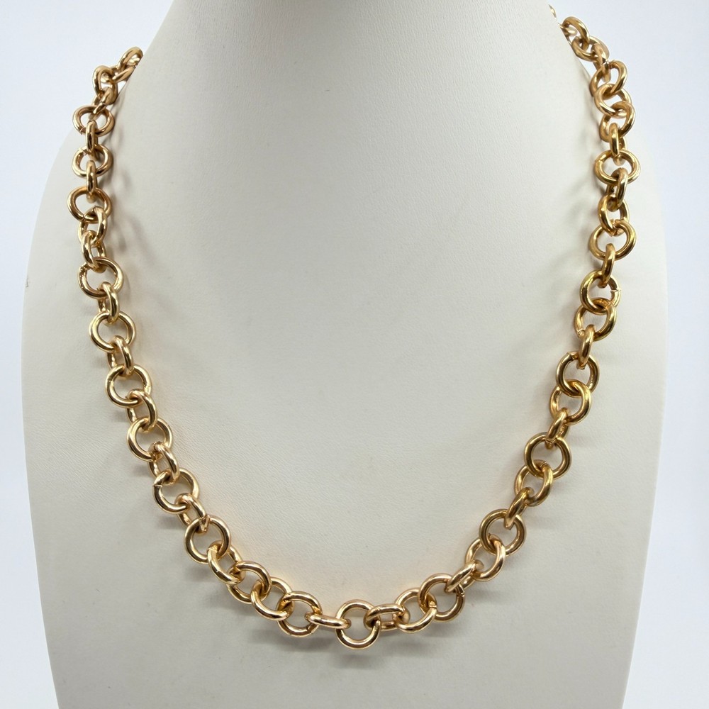 Vintage Gold Tone Chunky Rolo Chain Link Statement Necklace Large Spring Ring