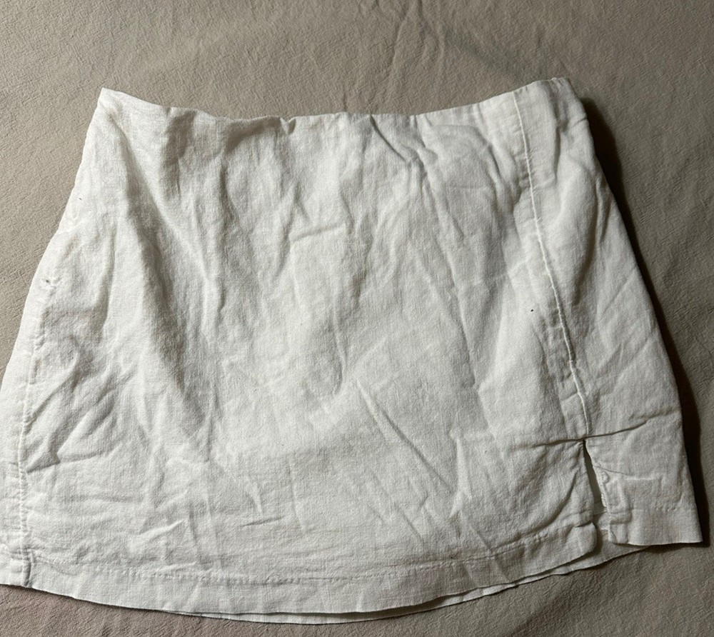 Abercrombie & Fitch White Linen Blend Mini Skirt-Shorts Womens  Side Zip Sz M