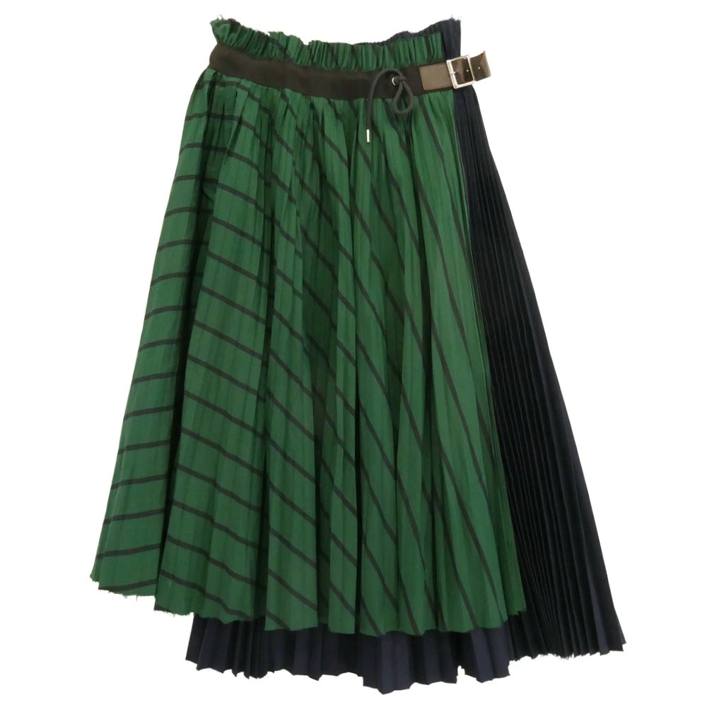 Sacai Navy Stripe Shirting Pleated Wrap Skirt Size 3 Cotton/Poly Used