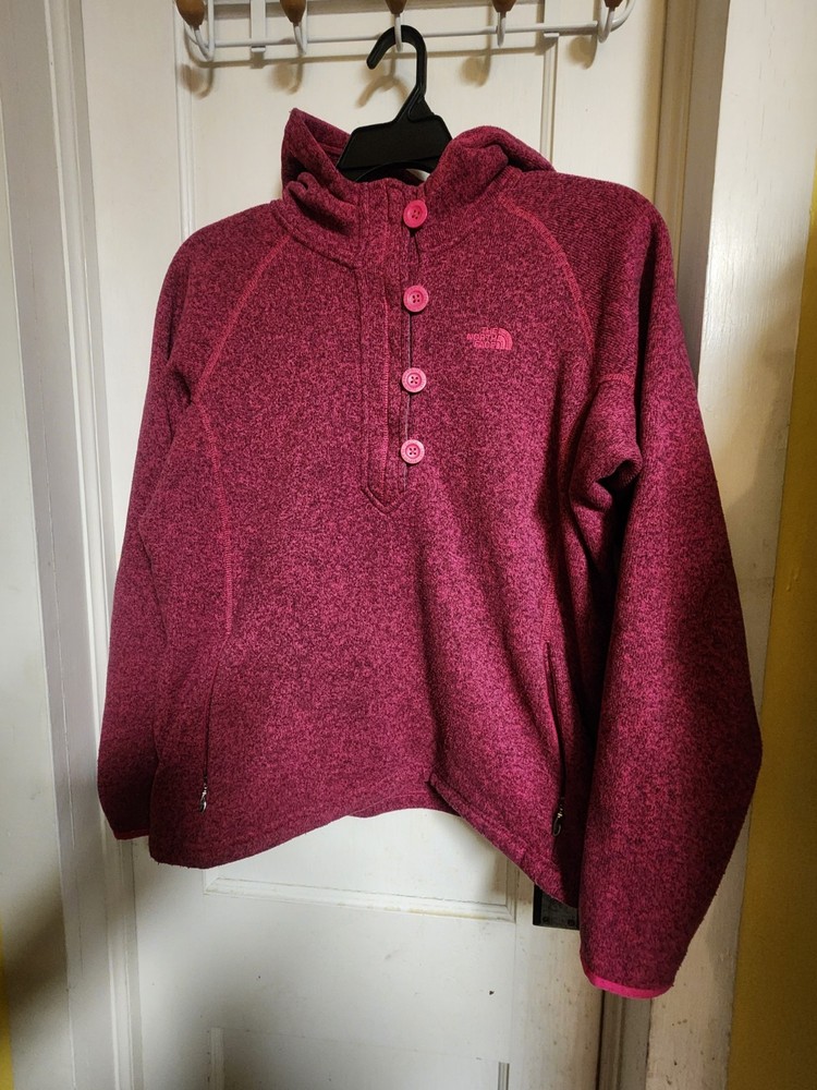 The North Face Crescent Fleece Hoodie Women's XLarge 1/4 Zip 4-Button Pink