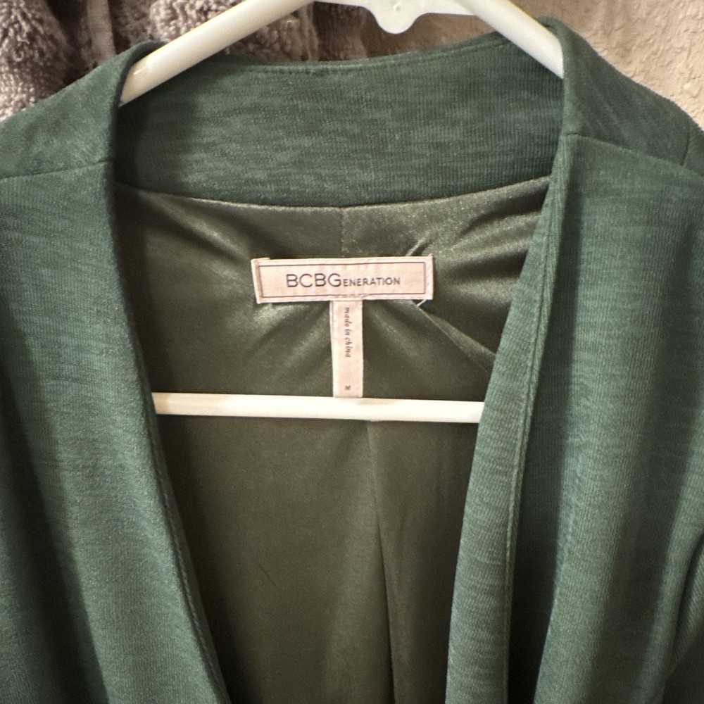 BCBGeneration Women’s Green Solid Open-Front Long Sleeve Cardigan Sweater M