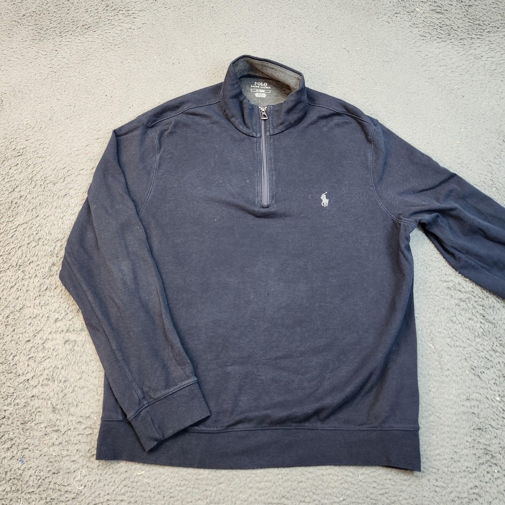 Polo Ralph Lauren Sweater Mens Medium Navy Blue Quarter Zip Pullover Pony Logo