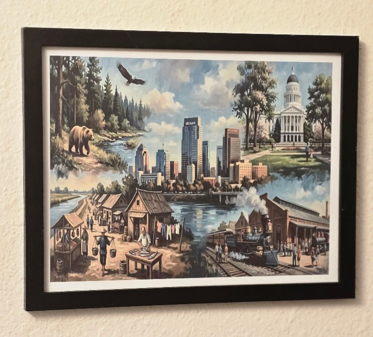 Sacramento Skyline Modern Naturalism Artwork Framed Art Print By Vista Eagle