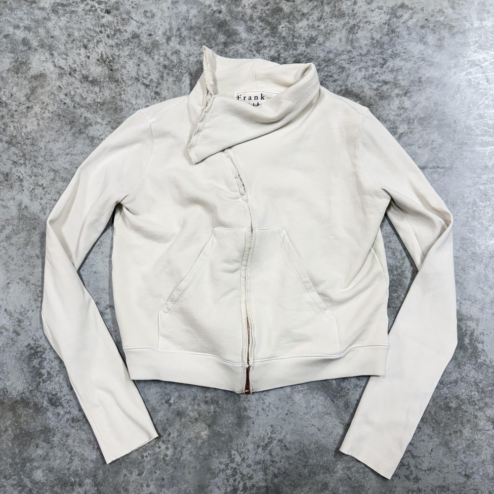 Frank & Eileen TEE LAB Sweatshirt Womens Large White Full Zip Cowl Neck Cropped