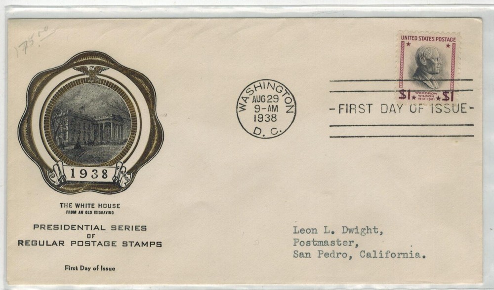 1938 PRESIDENTIAL SERIES HIGH VALUE 832 $1 WOOLDROW WILSON Clean!