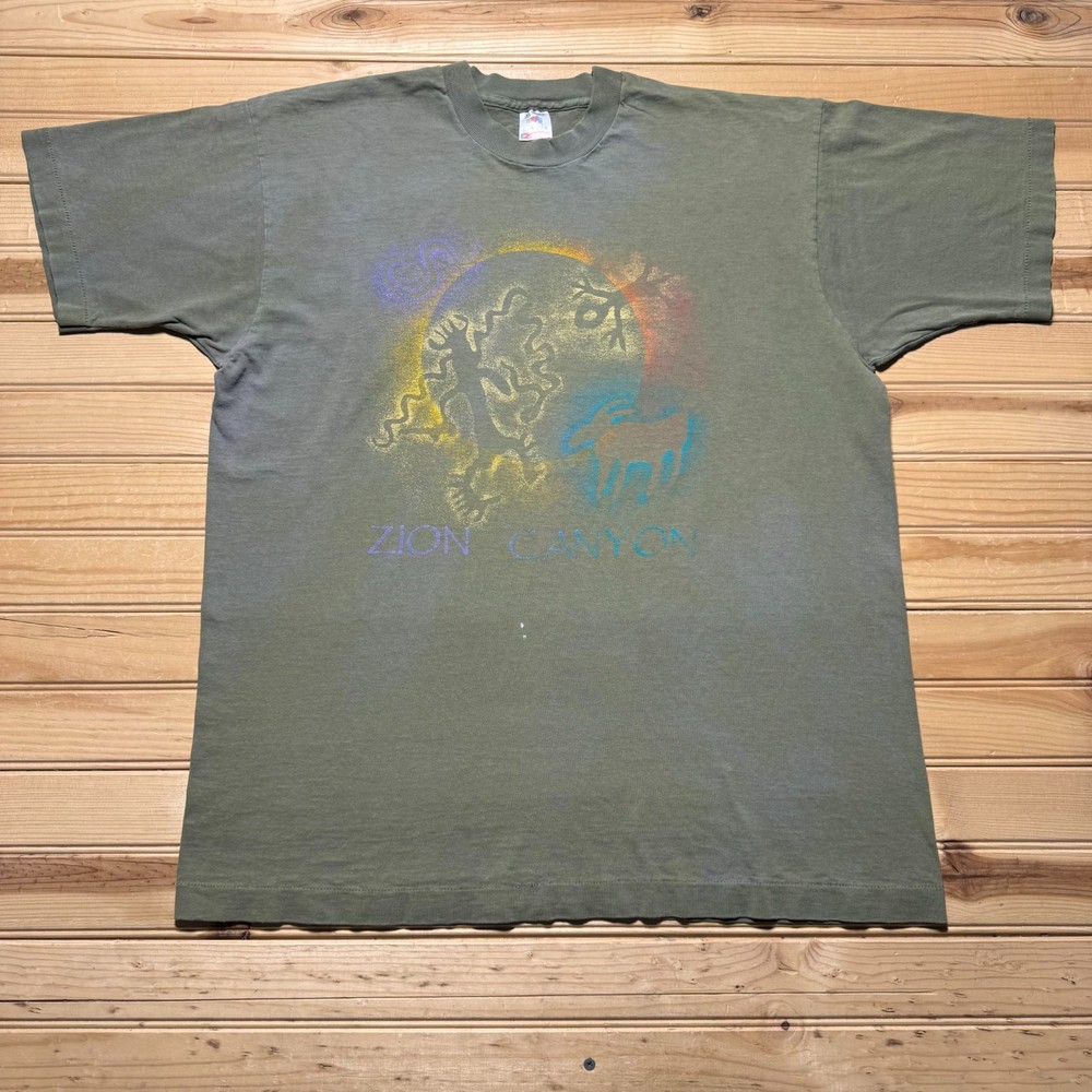 Vintage 90s Zion Canyon National Park Petroglyph Graphic Souvenir T-Shirt USA XL