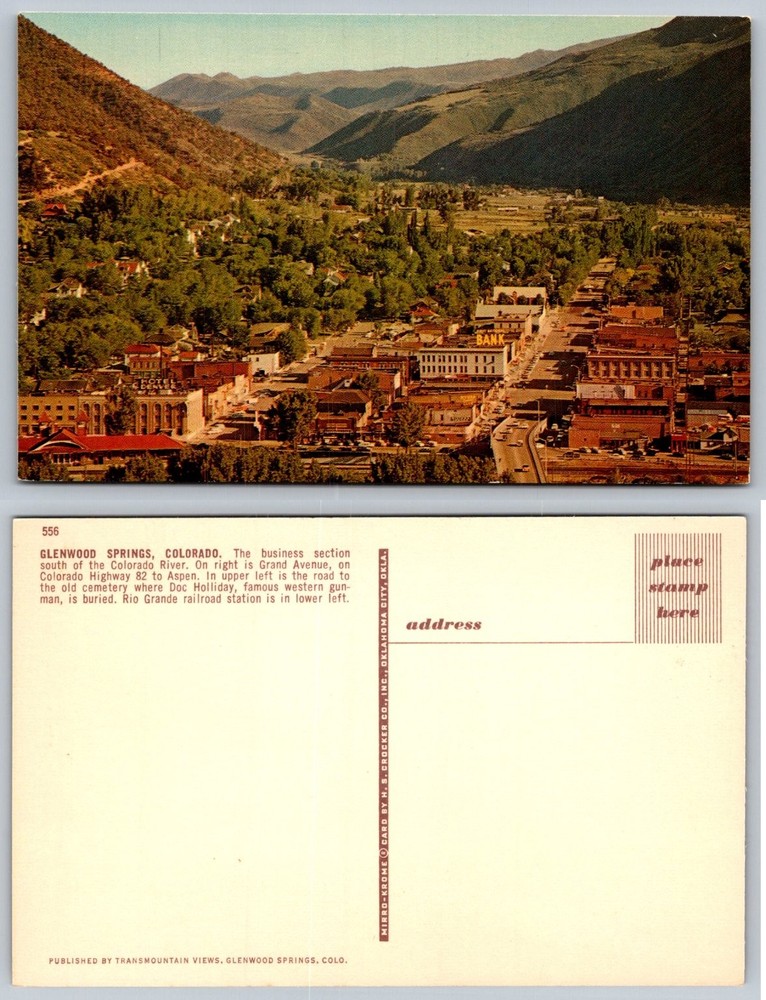 Glenwood Springs CO Panorama Mirro-Krome Postcard 1950s Doc Holliday