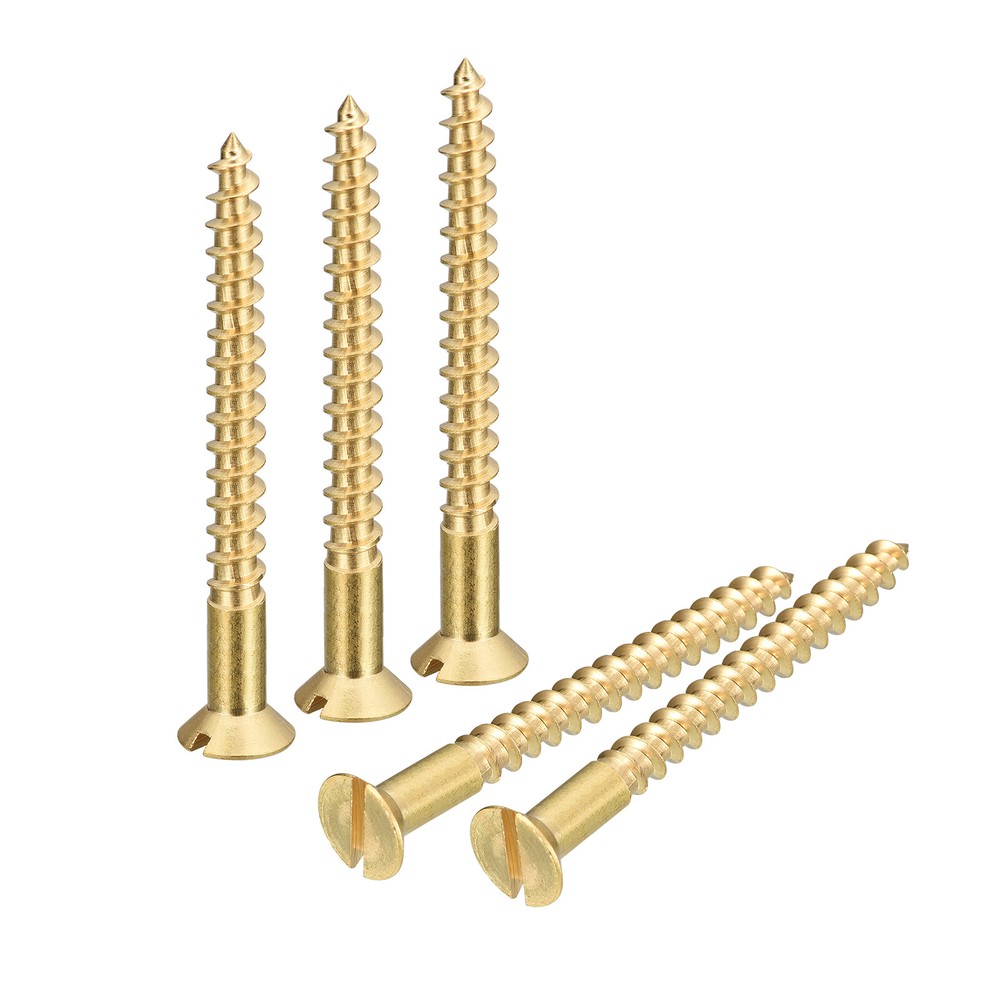 50Pcs M5 x 50mm Brass Slotted Drive Flat Head Wood Screws Self Tapping Screw