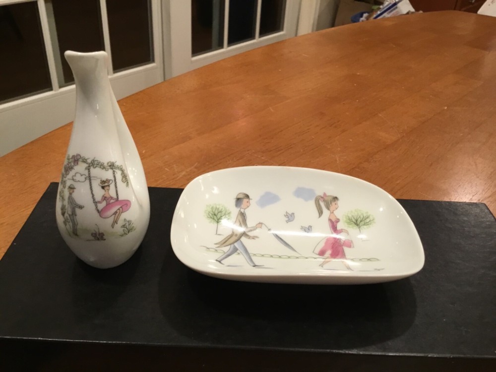 Rosenthal Raymond Peynet Trinket Dish & Unsigned MCM Vase