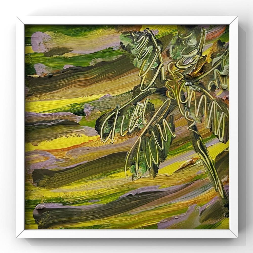 Bali Rice Fields And Palm Trees Abstract Painting, Sunset Tropical Landscape Art-image