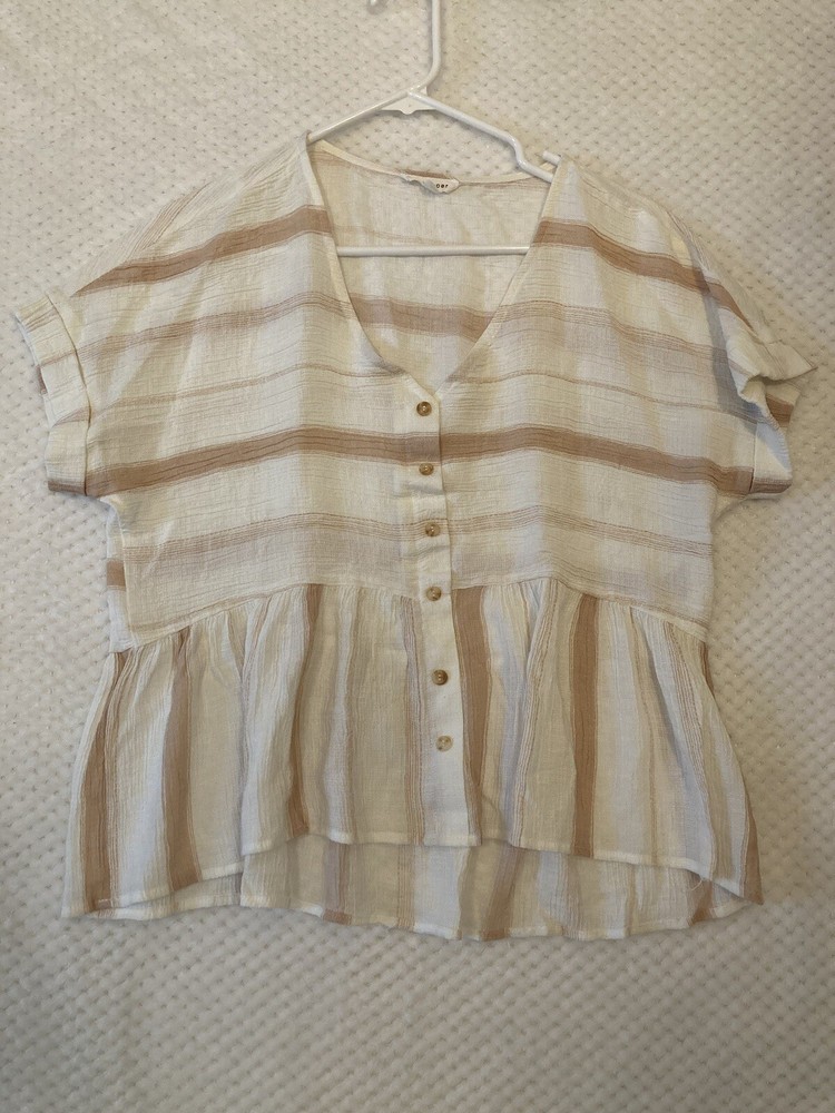 Blu Pepper Top Women's Medium Button Up Peasant Boho Crop Shirt