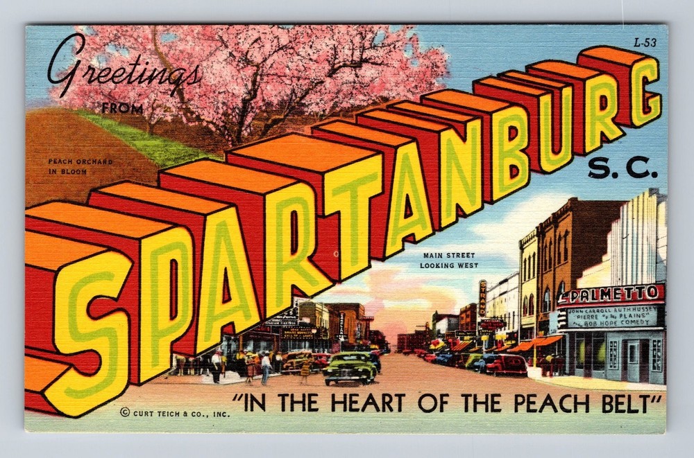 SPARTANBURG SC-South Carolina, LARGE LETTER GREETING, Vintage c1940 Postcard