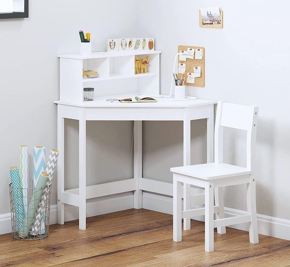 Kids Wooden Table and Chair Set, Study Desk and Chair Set with Storage Drawer