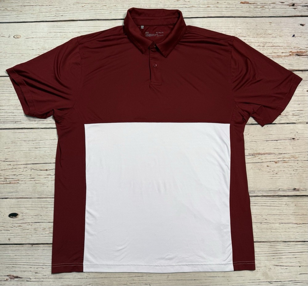 Under Armour Polo Shirt Heat Gear Loose Men’s Sz XL Red White Colorblock