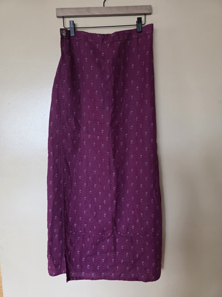 FLAX Boho Artsy 100% Linen Midi Skirt S Lagenlook Minimalist Cottagecore Prairie