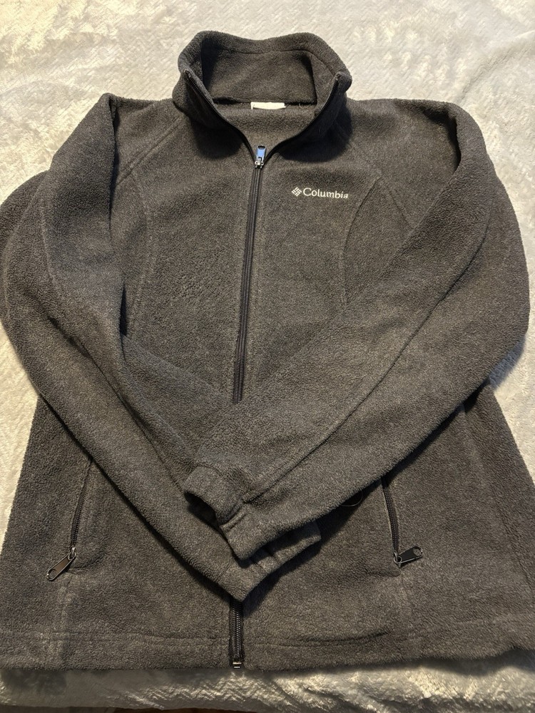 Columbia Full Zip Gray Mock Neck Fleece Sweatshirt Womens Size Medium S
