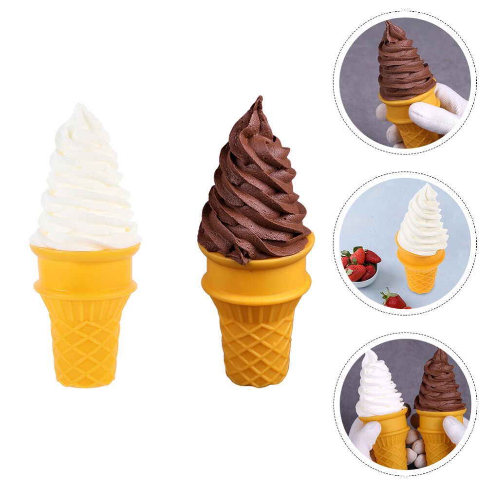 2 Pcs Artificial Ice Cream Cone Decor Candy Props Simulation