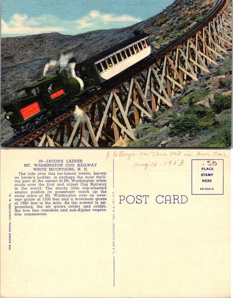 Jacobs Ladder Mt Washington Cog Railway White Mountains New Hampshire Postcard