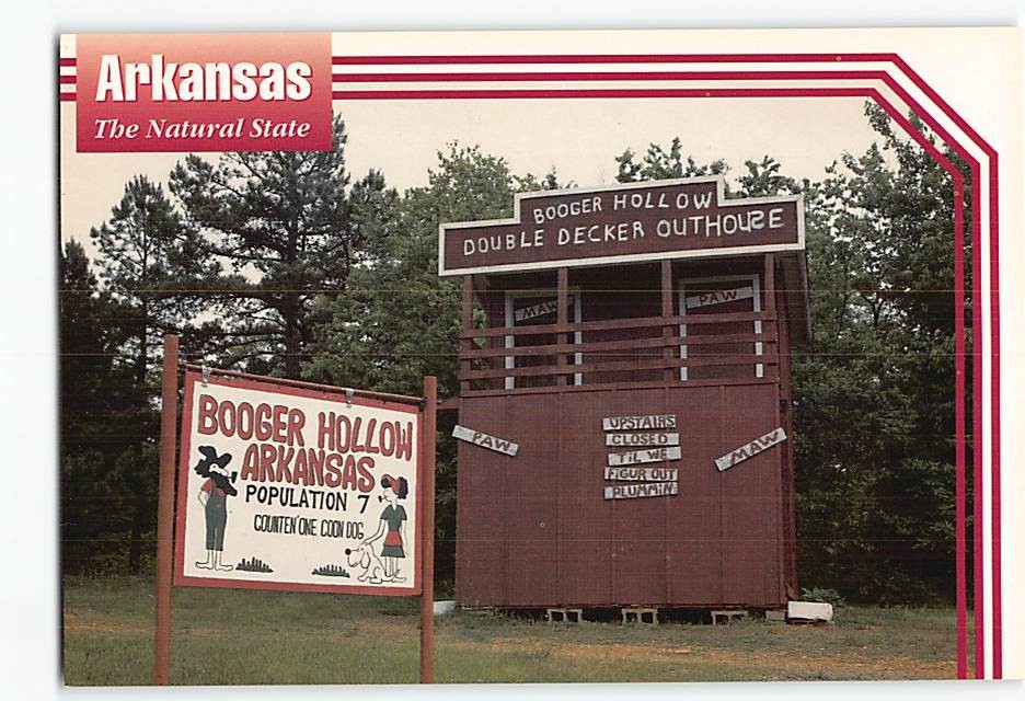 Postcard Booger Hollow Double Decker Outhouse Arkansas USA