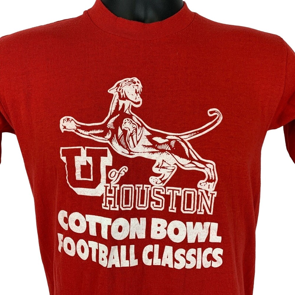 Vintage U of Houston Cougars Cotton Bowl T Shirt Mens Small UH Football 70s Red