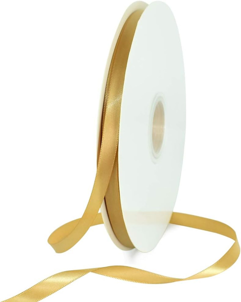 3/8 Inch X 100Yds Gold Satin Ribbon Thin Solid Fabric Ribbons Roll for Gift Wrap