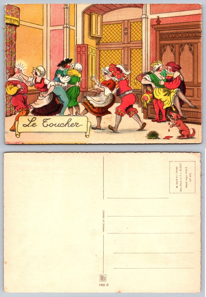 Vintage French Postcard Le Toucher The Sense of Touch Humorous Art 1953