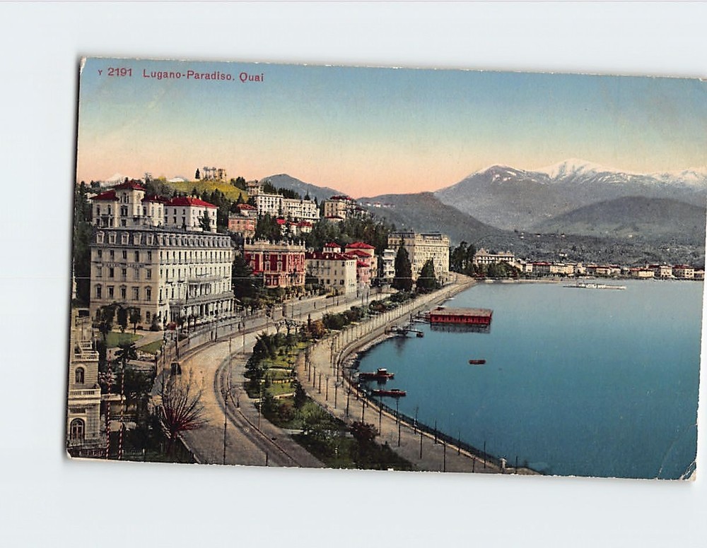 Postcard Quai with Lake Lugano Switzerland
