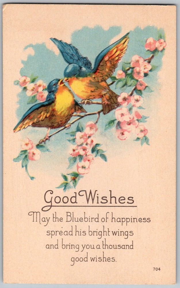Antique Postcard Bluebird Good Wishes 1910s
