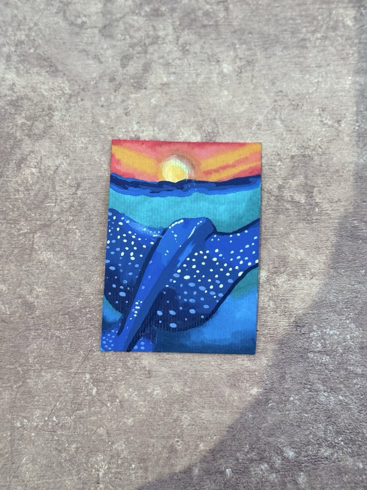 ACEO ORIGINAL  Animal Mantaray Sunset Ocean Sea Marine Life Tinycanvasbyh