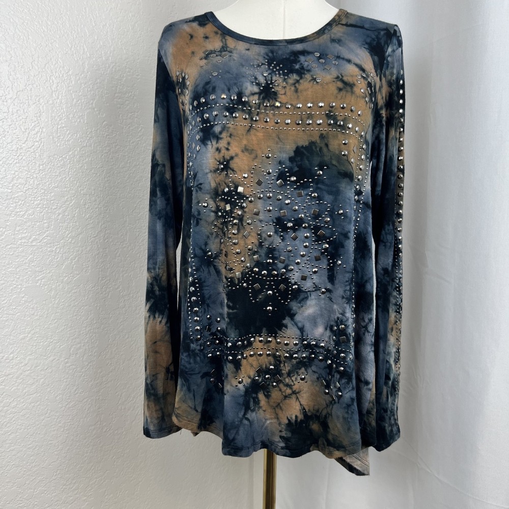 Boho Tie Dye Studded Womens Tunic Top Soft Goth Grunge Festival Style
