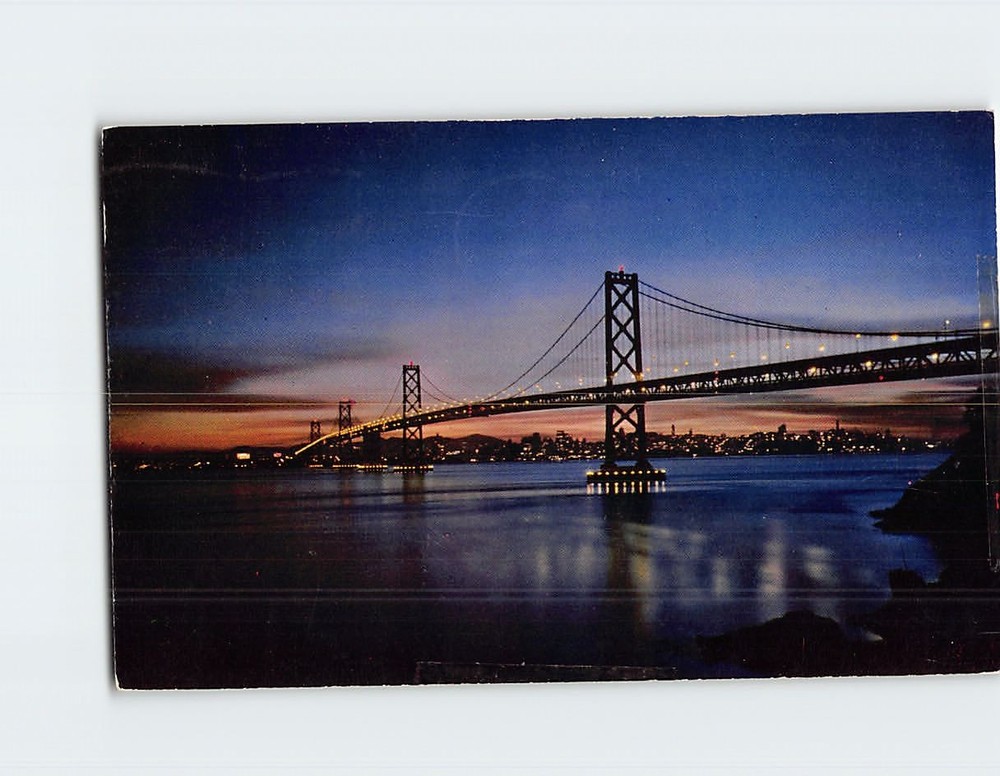 Postcard Bay Bridge at Night San Francisco California USA