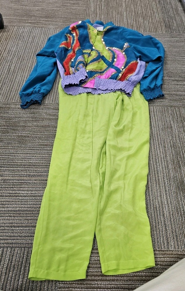 NWT Diane Gilman 100% Silk 2 Pcs Top & Pants Suit Set Sz M. Momcore. Y2K
