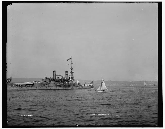USS Indiana,American battleships,naval warfare,sailboats,water,flags,water,1890