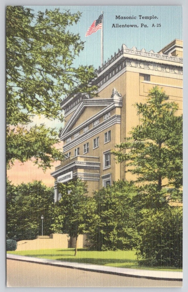 Masonic Temple Allentown PA Linen Postcard The Mebane Greeting Card Co.