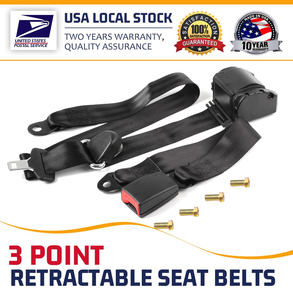 3 Point Retractable Safety Seat Belt Straps Car Vehicle Adjustable Belt Kit USA