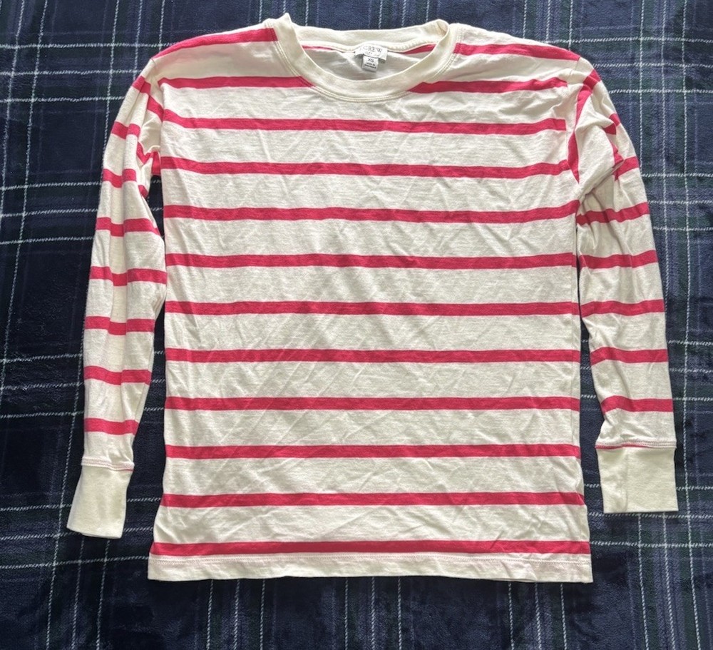 J.Crew white and pink striped long sleeve shirt.Size XS.