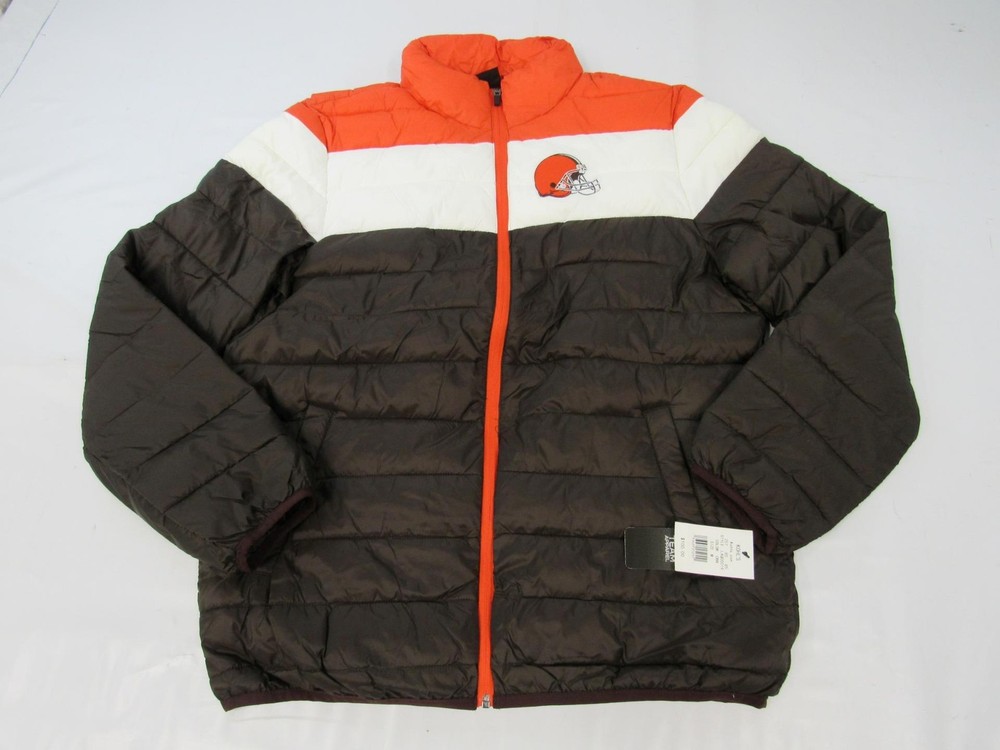 New Cleveland Browns Mens Size M Medium Brown Full-Zip Puffy Coat Jacket $100