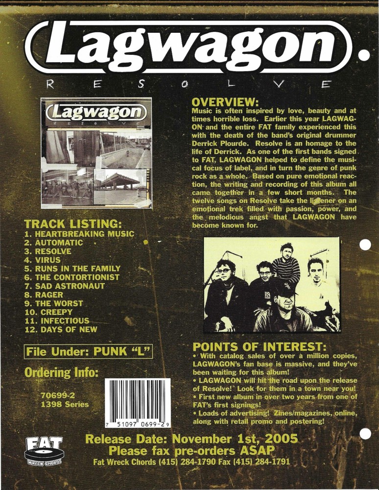 LAGWAGON Rare VINTAGE 2005 PROMO TRADE AD Poster for Resolve 8.5x11 MINT