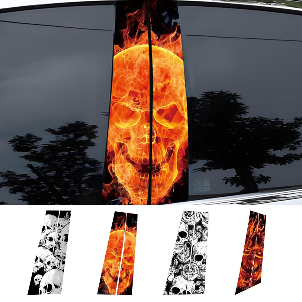 2x Halloween Skull Car Center Pillar Sticker B-Pillar Protective Film Decor