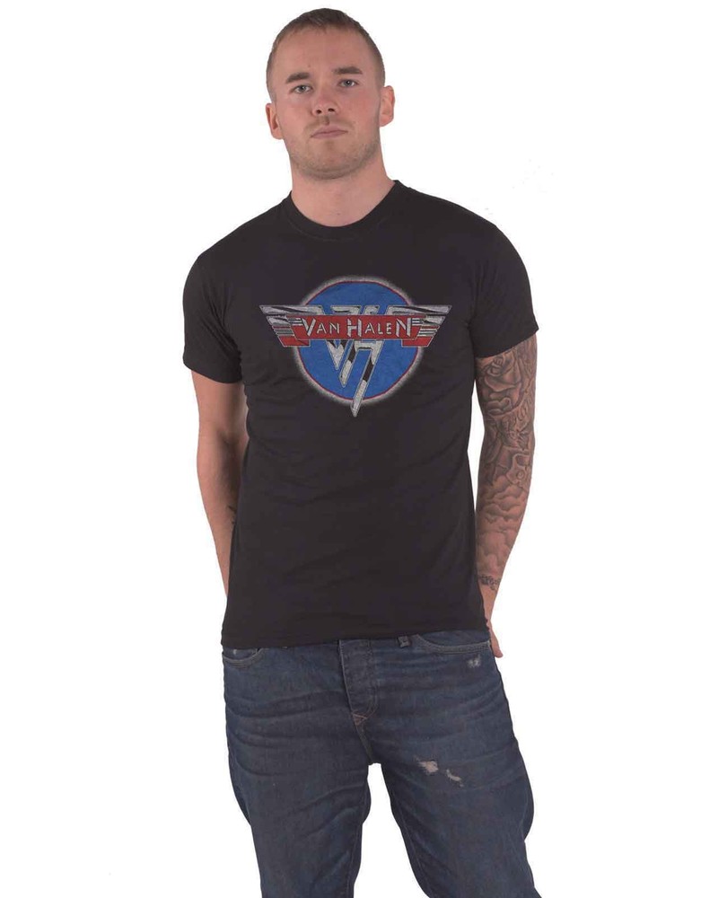 Van Halen Official Chrome Band Logo Men's Black T-Shirt New Merchandise Tee with Bold Design for Rock Music Fans