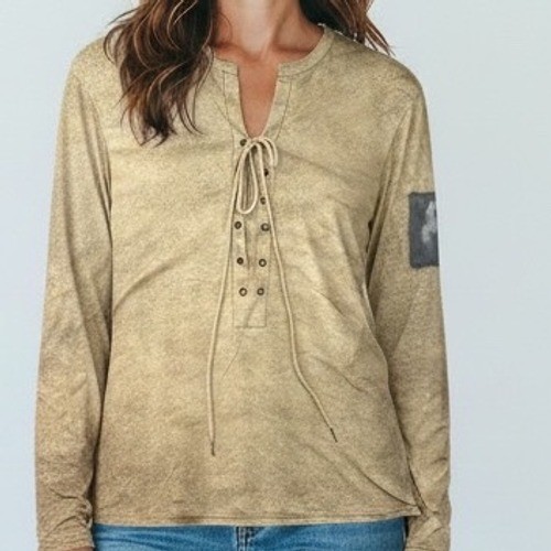 Vintage 80s Look Lace Up Tunic Top Tan Brown Grungy Style pirate - no tag large?