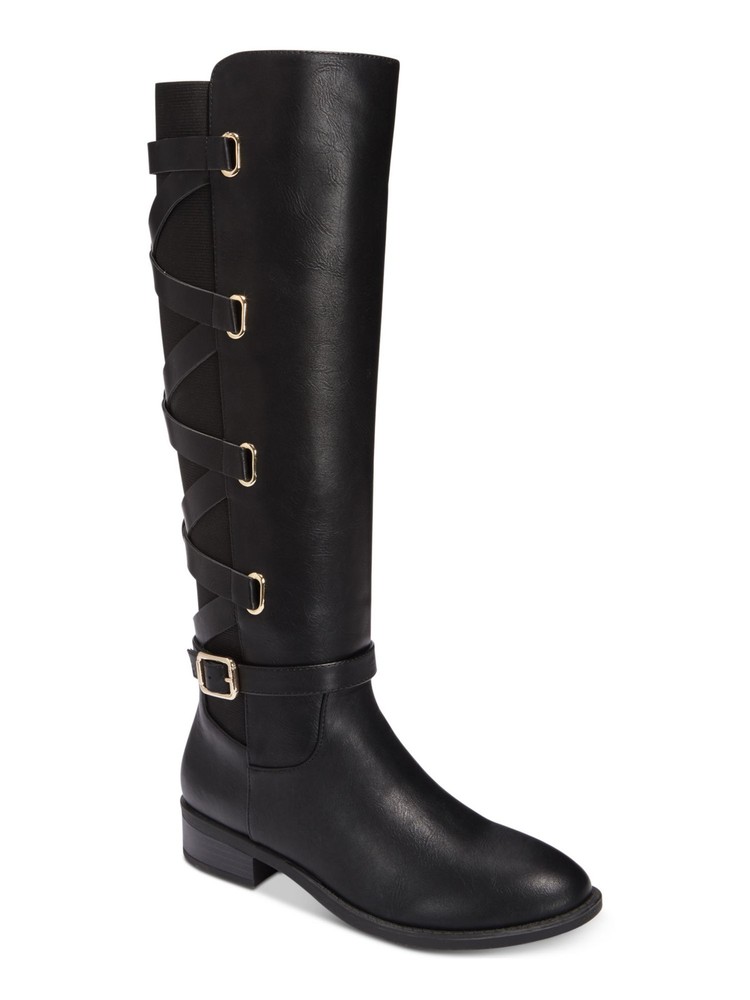 THALIA SODI Womens Black Criss-Cross Straps At Back Round Toe Boots 6