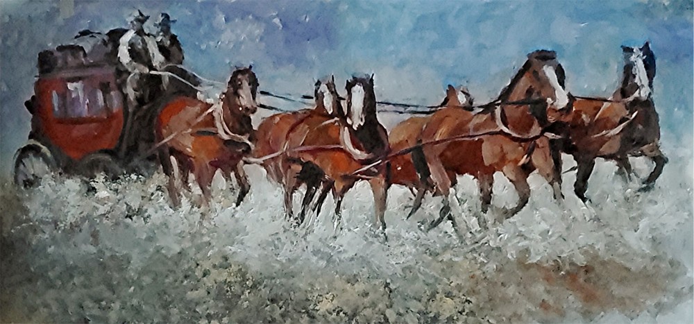 ANDRE DLUHOS Western Stagecoach Butterfield Trail Original Art Oil Painting