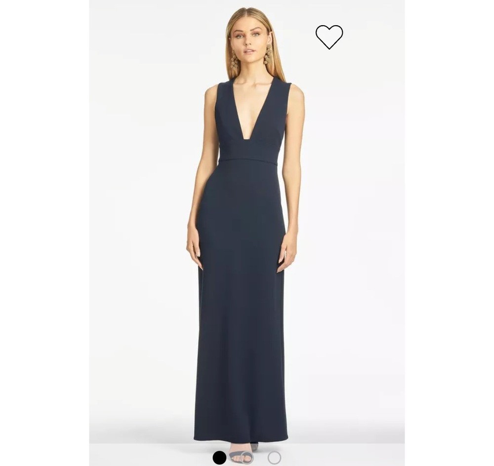 New Sachin & Babi Navy Blue Sleeveless Deep V Neck Formal Maxi Gown Dress 10